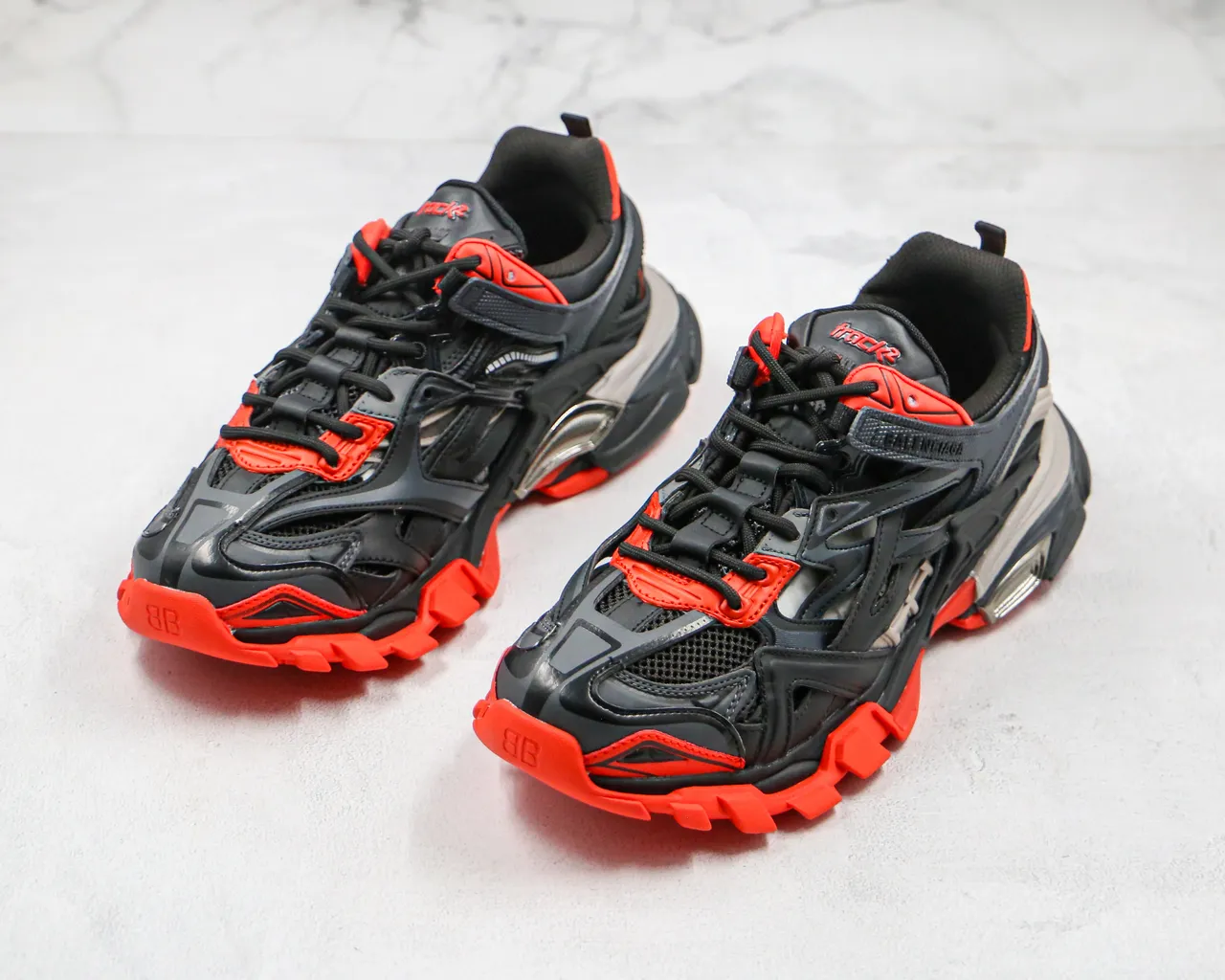 Balenciaga Black Orange Multi-Layered Cage Upper Sculpted Sole Chunky Sneakers 7