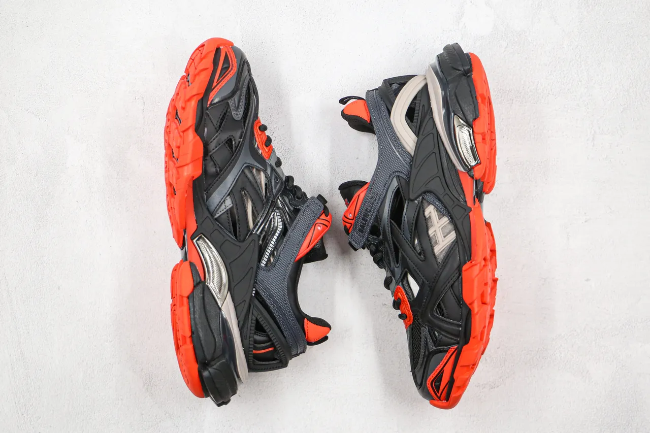 Balenciaga Black Orange Multi-Layered Cage Upper Sculpted Sole Chunky Sneakers 9