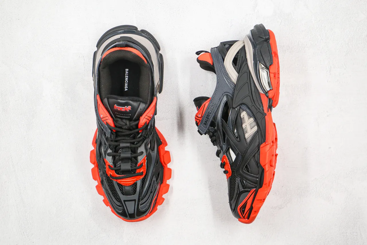 Balenciaga Black Orange Multi-Layered Cage Upper Sculpted Sole Chunky Sneakers 10