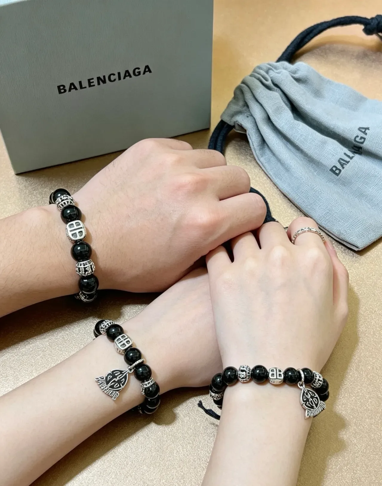 Balenciaga Black Silver Beaded Stretch Bracelet 6