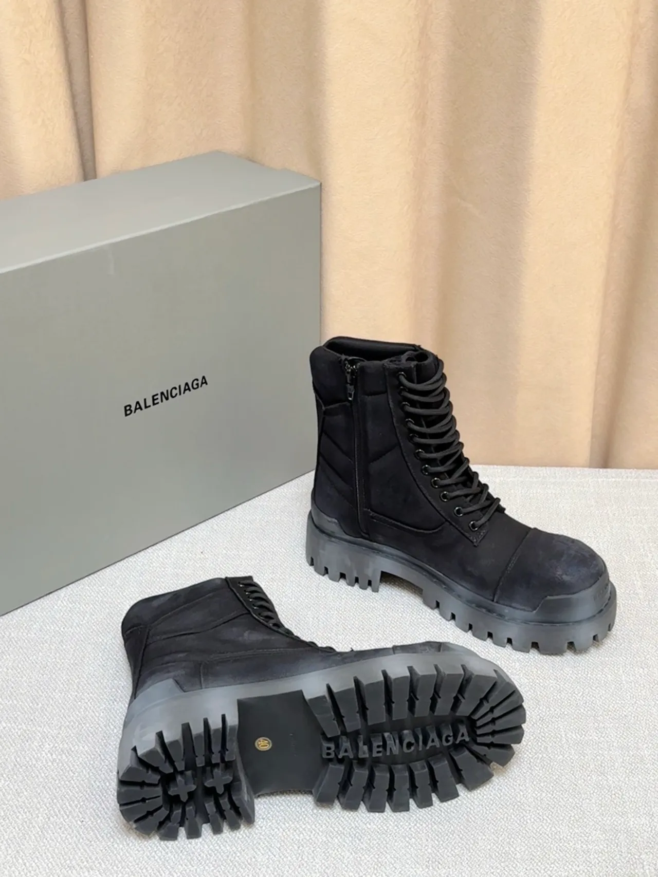Balenciaga Defender Black Suede and Leather Combat Work Boots 3
