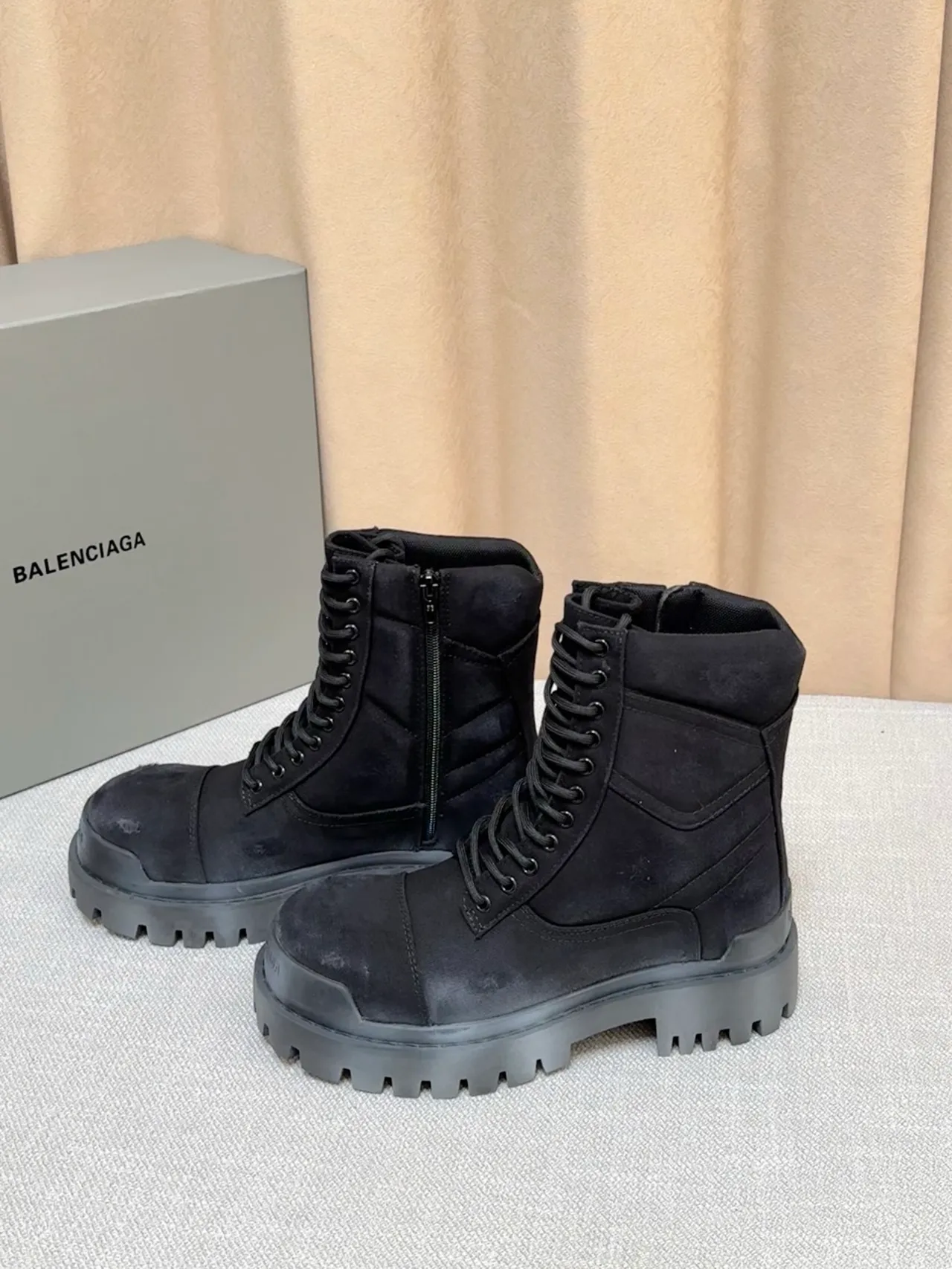 Balenciaga Defender Black Suede and Leather Combat Work Boots 5
