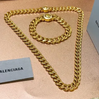 Balenciaga Gold Curb-Link Chain Pavé-Stone Clasp Necklace