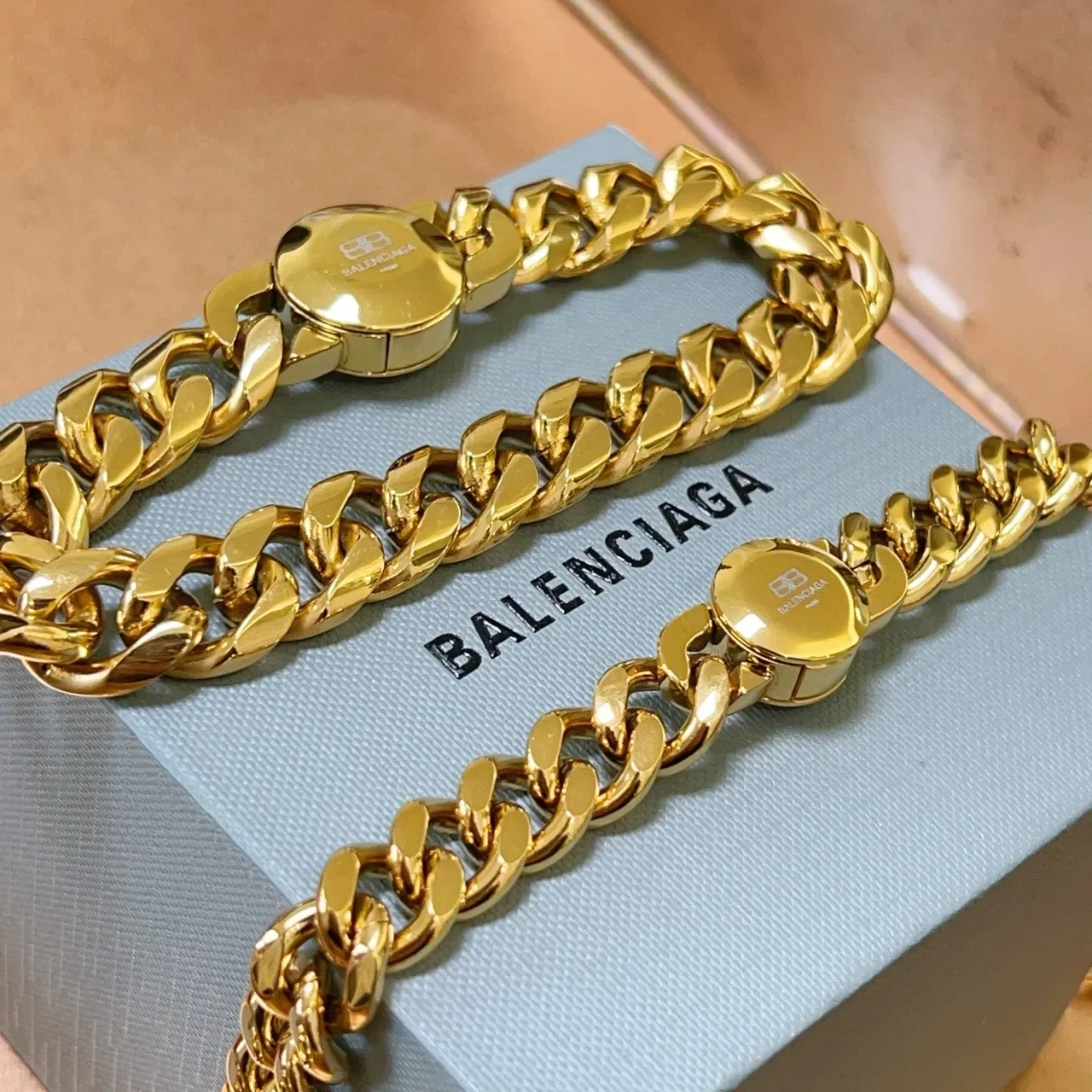 Balenciaga Colar Corrente Curb-Link de Ouro Broche de Pedras Pavé 8