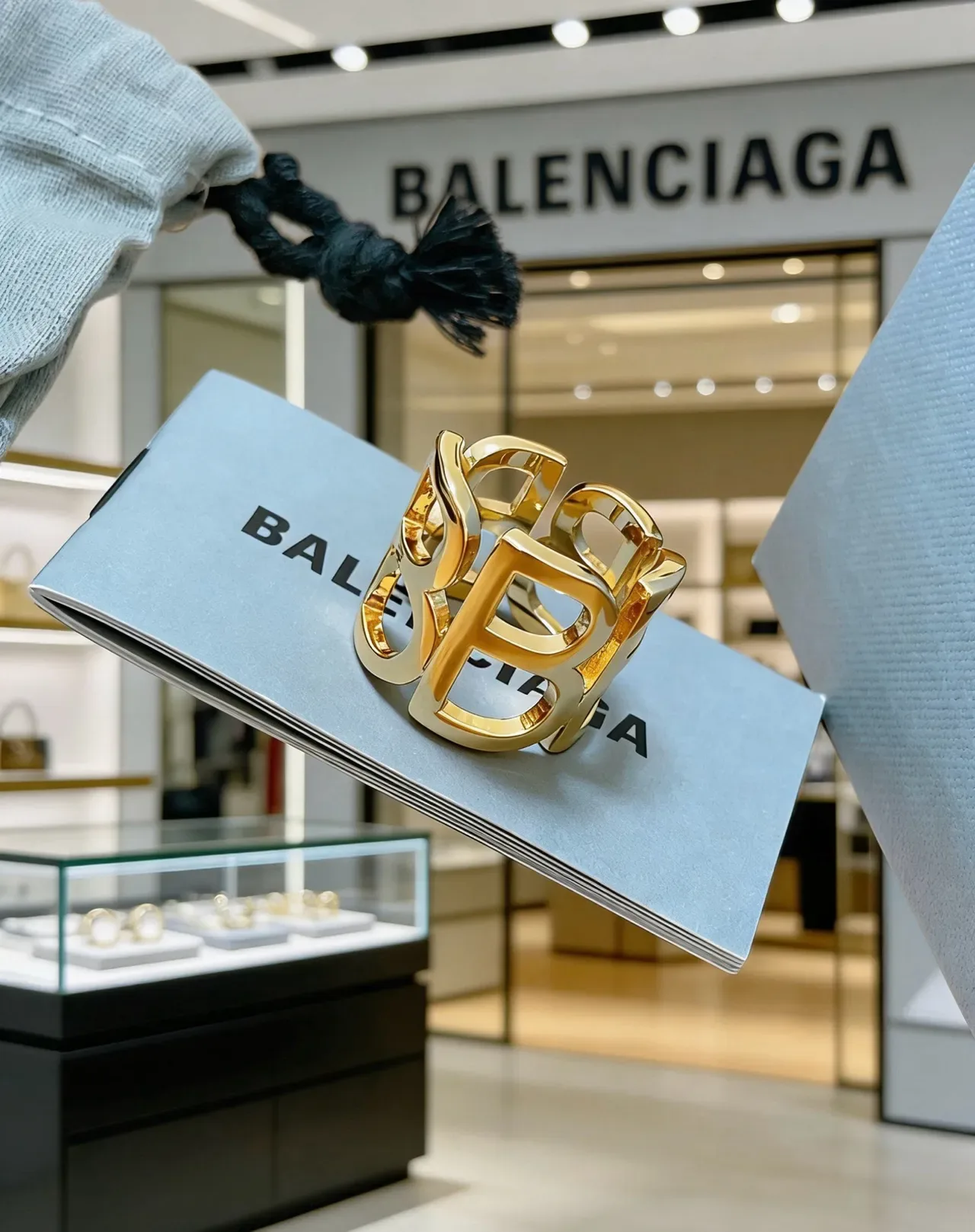 Balenciaga Interlocking B Logo Gold-Tone Ring 2
