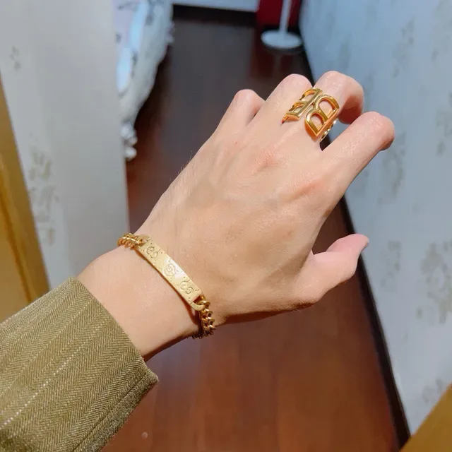 Balenciaga Interlocking B Logo Gold-Tone Ring 7