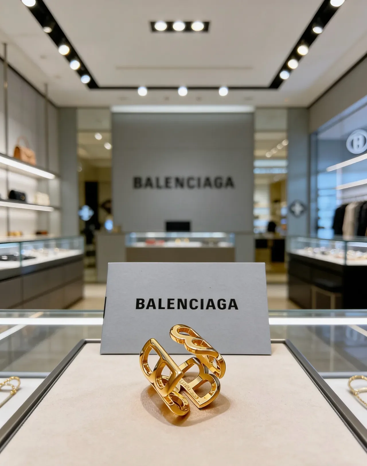 Balenciaga Interlocking B Logo Gold-Tone Ring 9