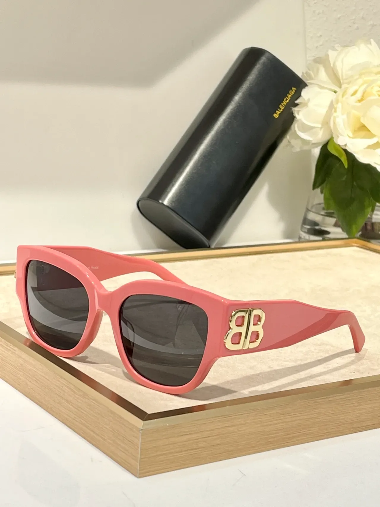 Balenciaga Le Cagole Coral Pink Gold Logo Sunglasses 8