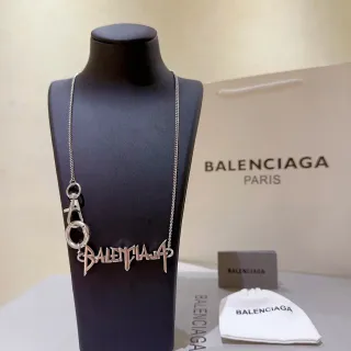 Balenciaga Logo Necklace Silver Black Pendant Chain Necklace