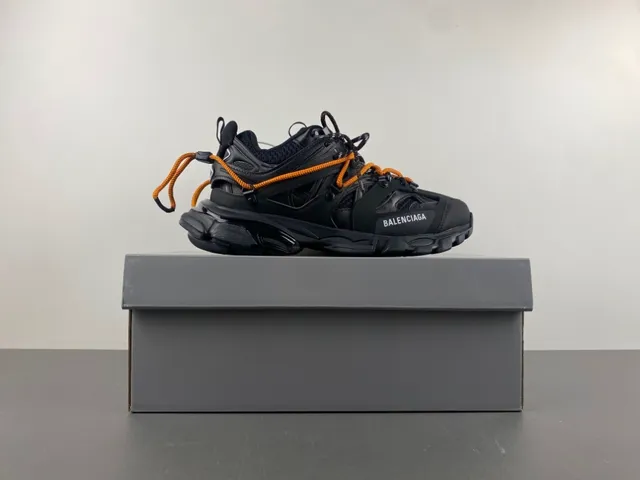 Balenciaga Runner Sola preta laranja Malha e sobreposição sintética Tênis chunky 15