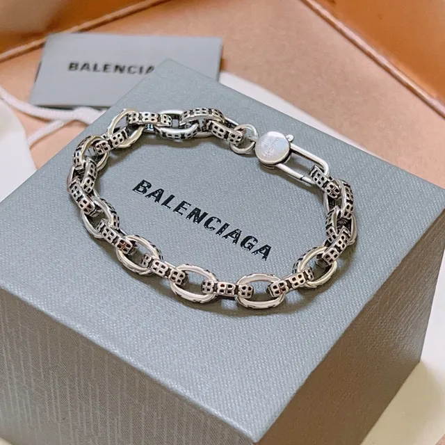 Balenciaga Silver Chunky Curb-Link Chain Geometric Perforated Links Bracelet 2