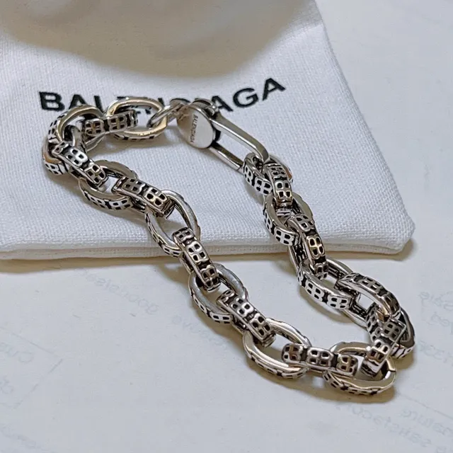 Balenciaga Silver Chunky Curb-Link Chain Geometric Perforated Links Bracelet 3