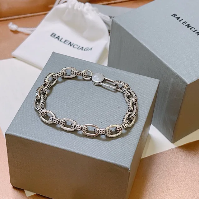 Balenciaga Silver Chunky Curb-Link Chain Geometric Perforated Links Bracelet 6
