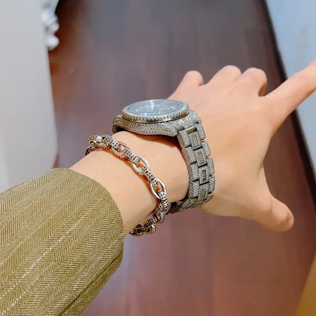 Balenciaga Silver Chunky Curb-Link Chain Geometric Perforated Links Bracelet 7