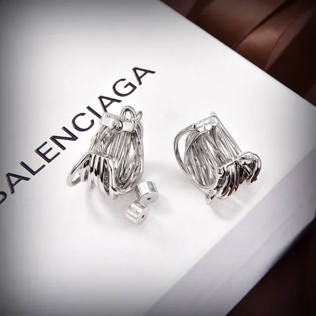 Balenciaga Brincos de Aro Prateados Retorcidos Multi-Fio 3