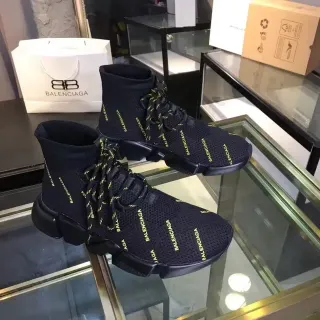 Balenciaga Speed Trainer কালো ও হলুদ লোগো নিট লাইফস্টাইল স্নিকার্স