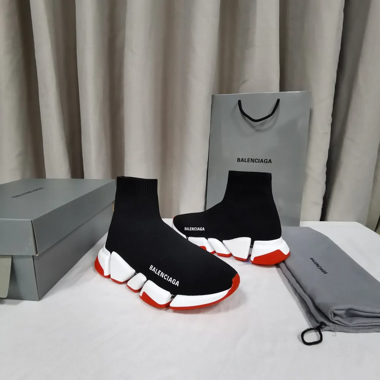 Balenciaga Speed Trainer Black White Red Lifestyle Sneakers 4