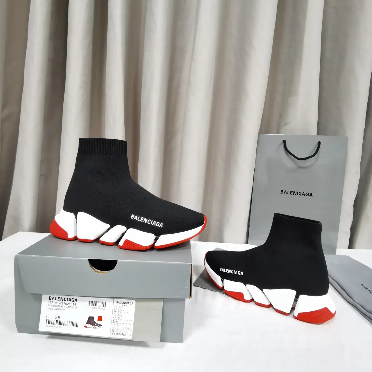 Balenciaga Speed Trainer Black White Red Lifestyle Sneakers 8
