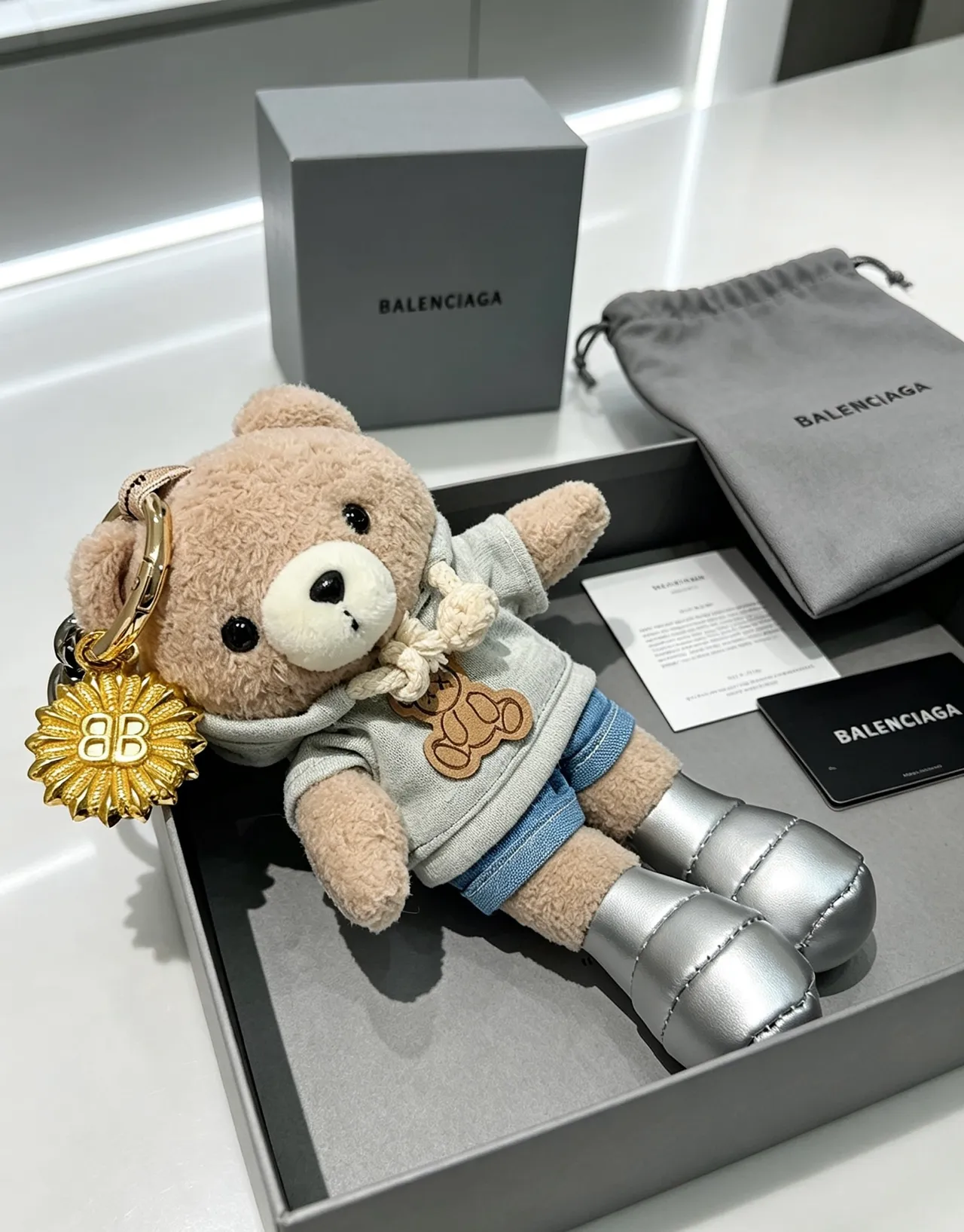 Balenciaga Teddy Bear Beige Gray Plush Silver Puffer Boots Handbag 2