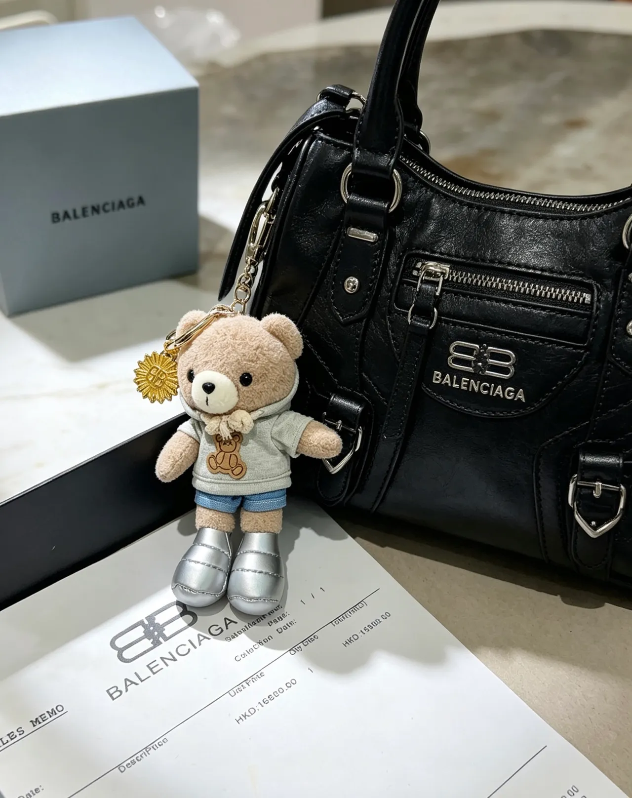 Balenciaga Teddy Bear Beige Gray Plush Silver Puffer Boots Handbag 3