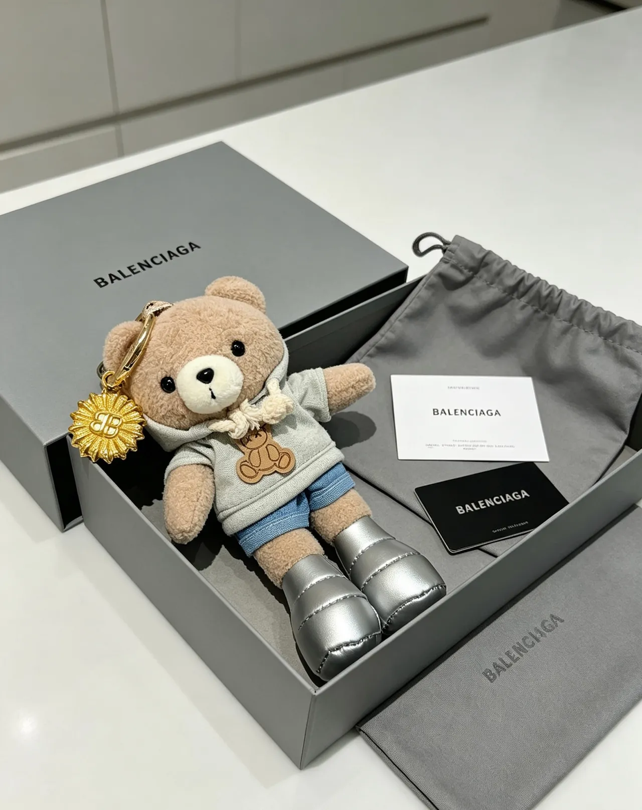 Balenciaga Teddy Bear Beige Gray Plush Silver Puffer Boots Handbag 6