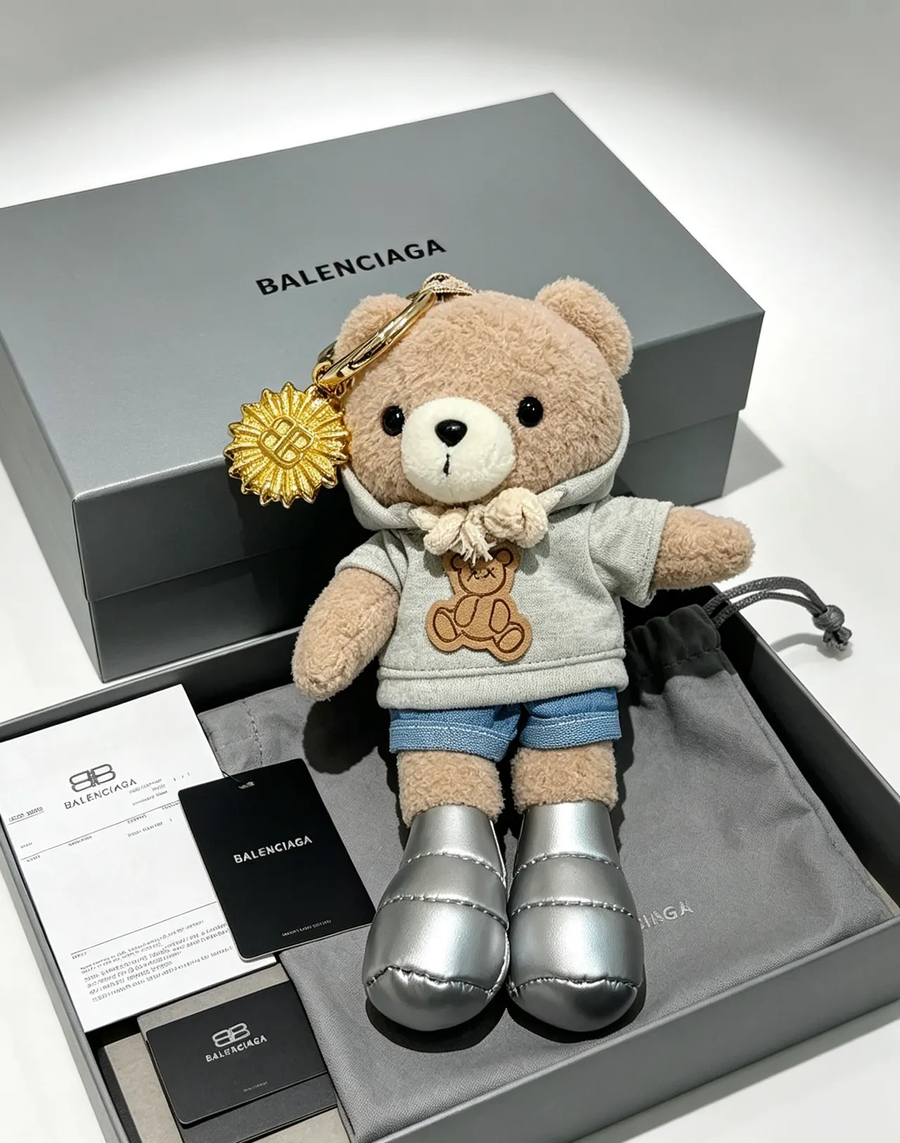 Balenciaga Teddy Bear Beige Gray Plush Silver Puffer Boots Handbag 7