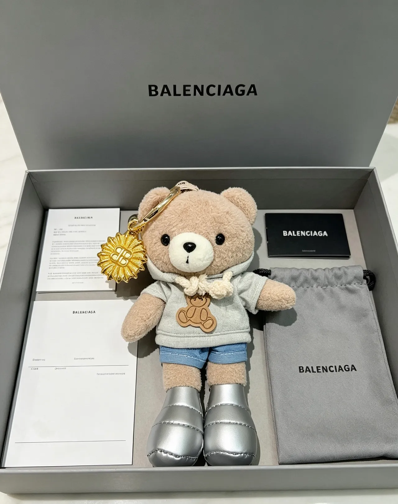 Balenciaga Teddy Bear Beige Gray Plush Silver Puffer Boots Handbag 9