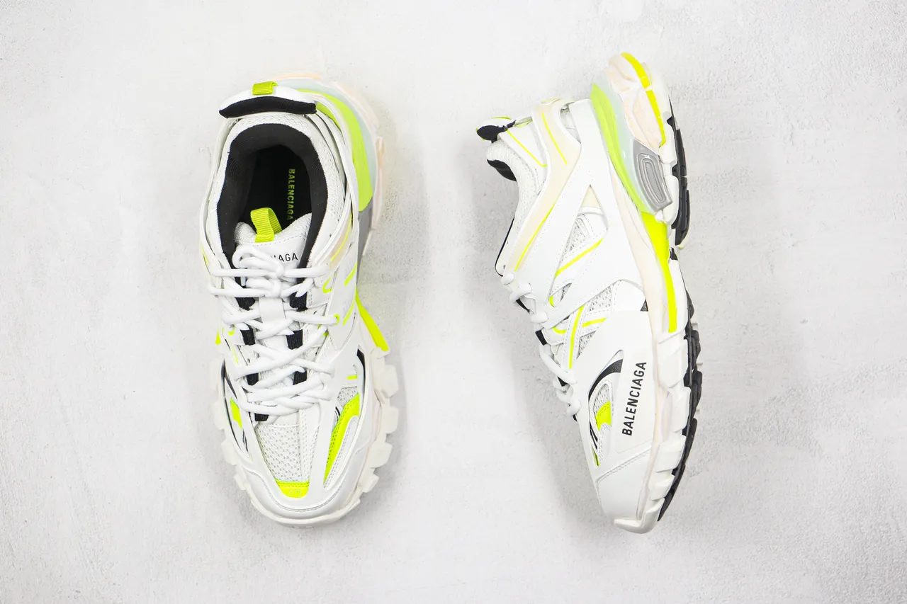 Balenciaga Track Trainer أبيض نيون أصفر حذاء رياضي كبير 8