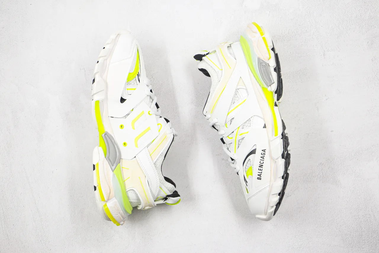 Balenciaga Track Trainer أبيض نيون أصفر حذاء رياضي كبير 9