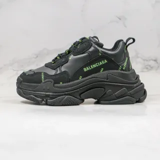 Balenciaga Triple S حذاء أسود أخضر كعب أعلى متعدد الطبقات حذاء رياضي سميك