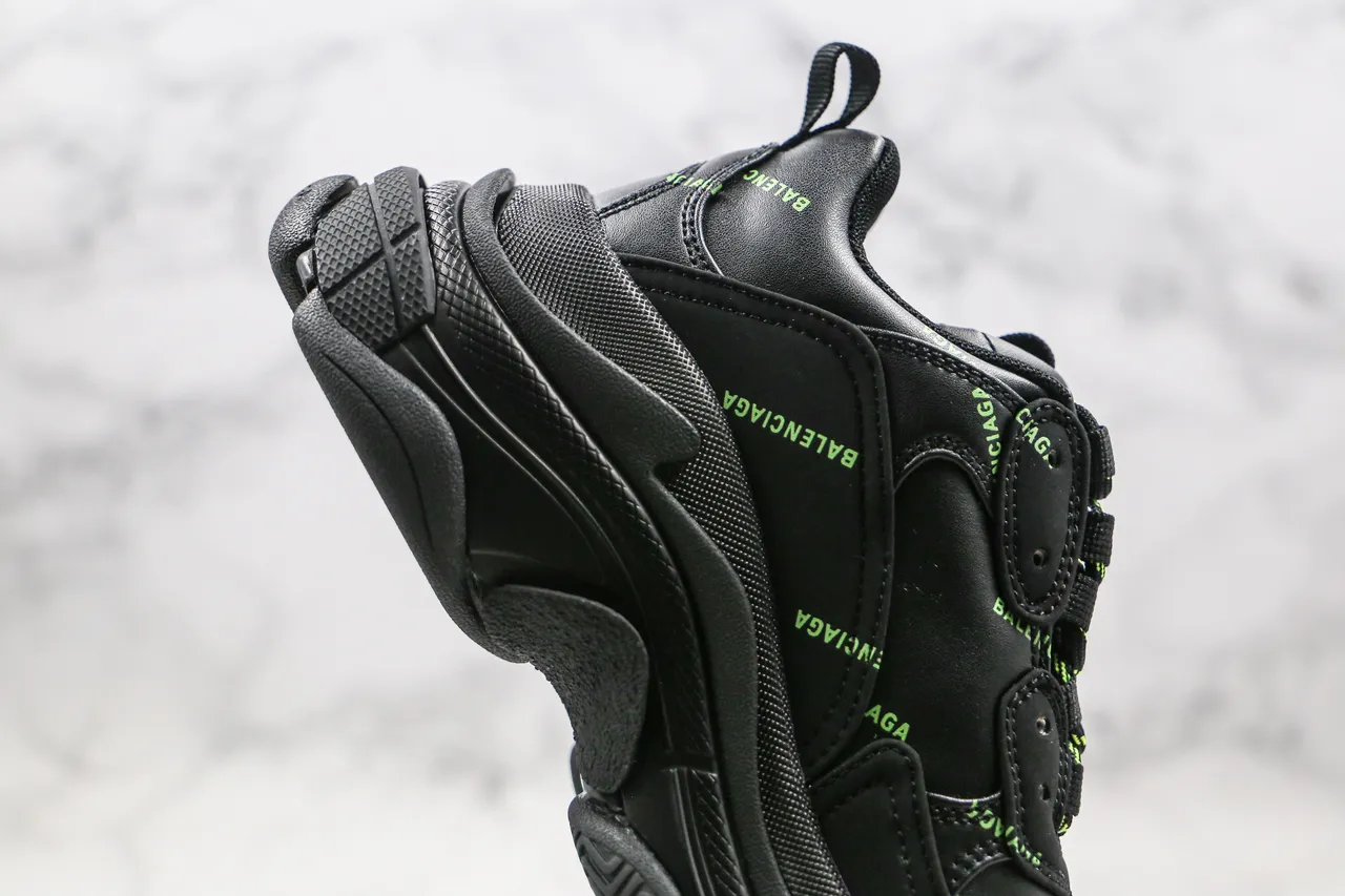 Balenciaga Triple S Black Green Sole Multi-Layered Upper Chunky Sneakers 4