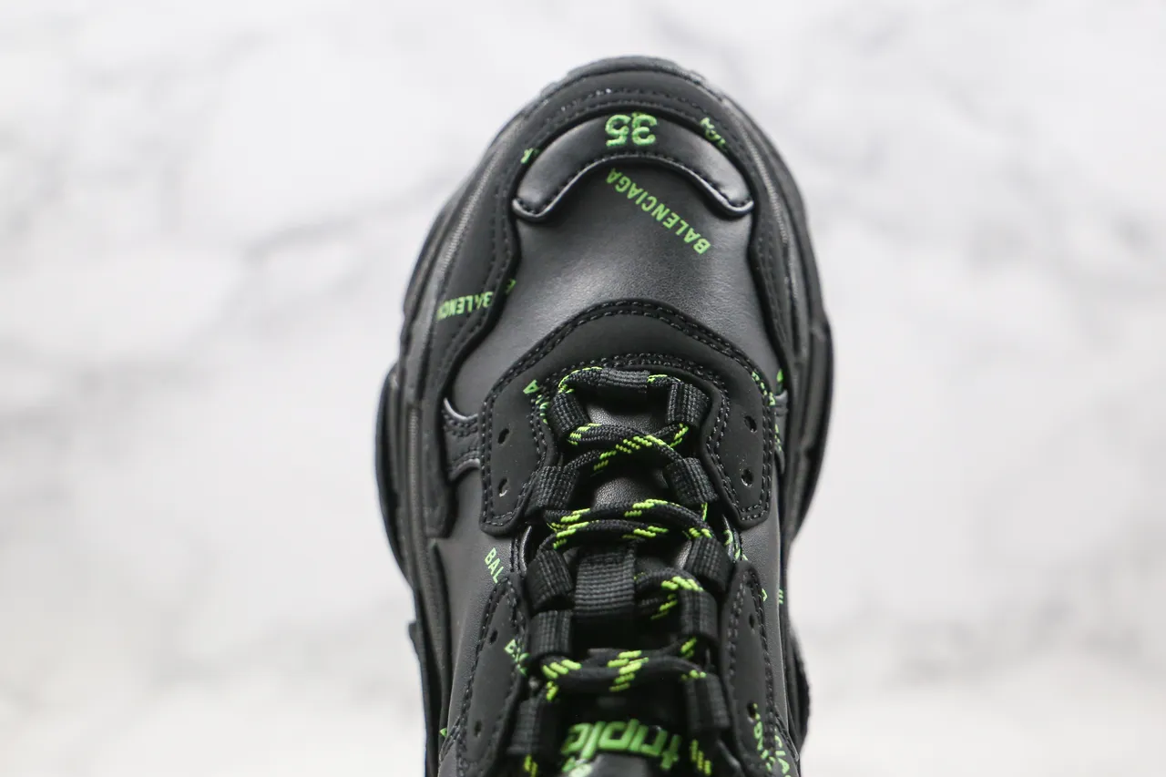 Balenciaga Triple S Black Green Sole Multi-Layered Upper Chunky Sneakers 5