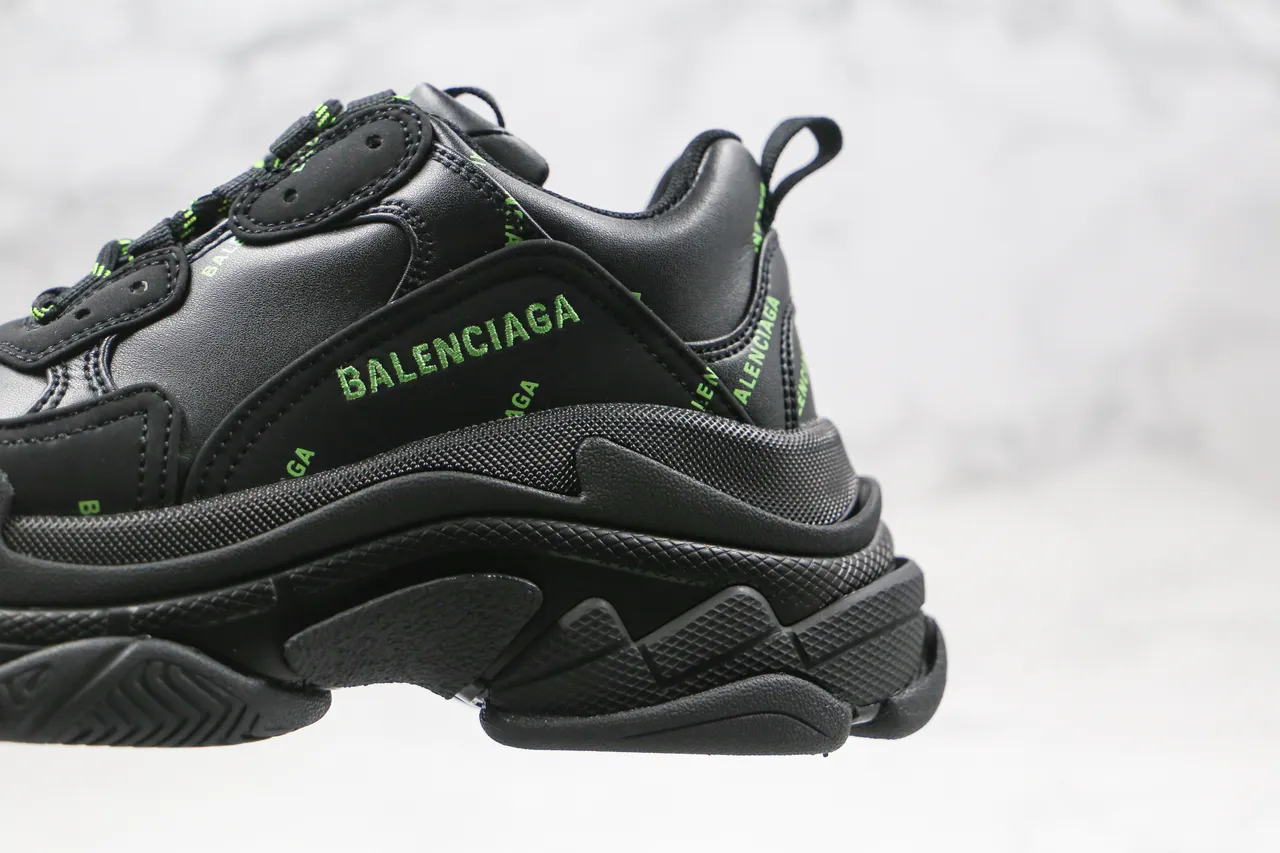 Balenciaga Triple S Black Green Sole Multi-Layered Upper Chunky Sneakers 6