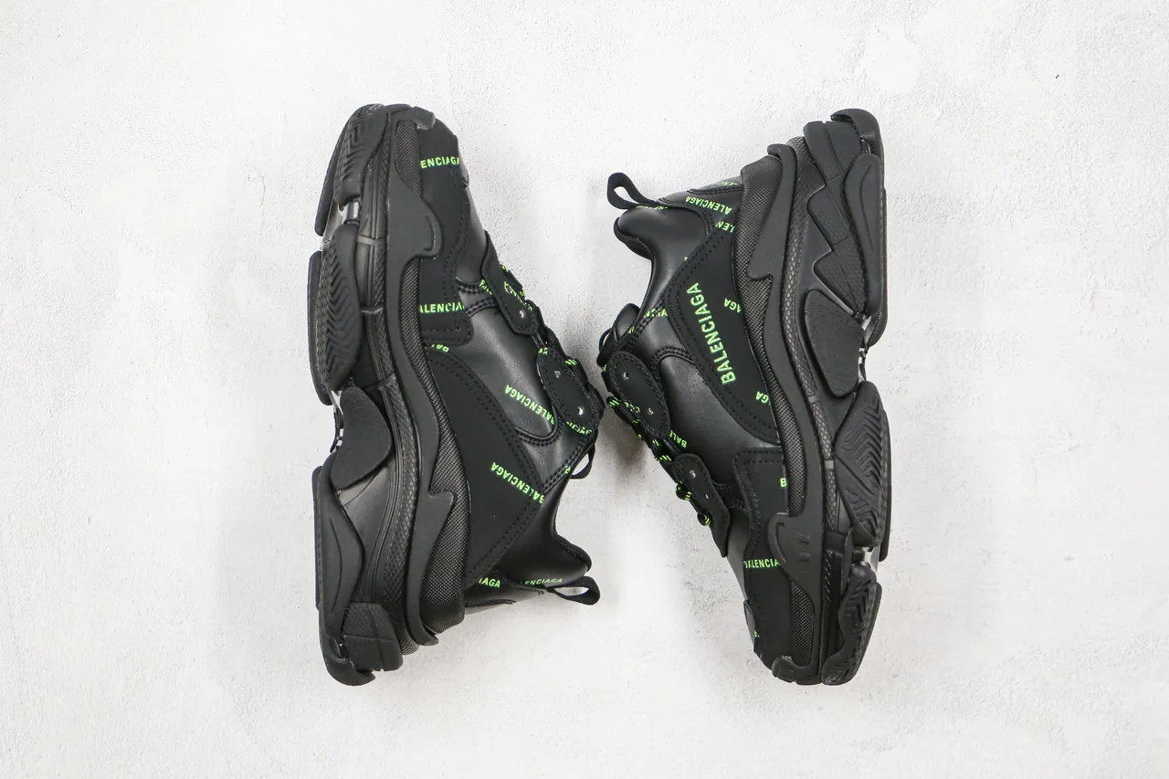 Balenciaga Triple S Black Green Sole Multi-Layered Upper Chunky Sneakers 8
