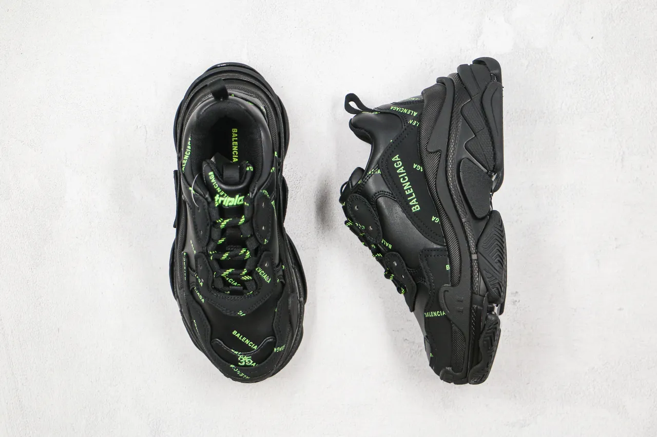 Balenciaga Triple S Black Green Sole Multi-Layered Upper Chunky Sneakers 9