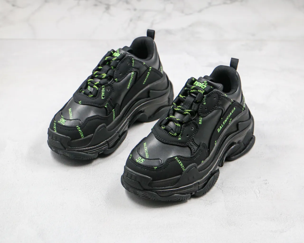 Balenciaga Triple S Black Green Sole Multi-Layered Upper Chunky Sneakers 10