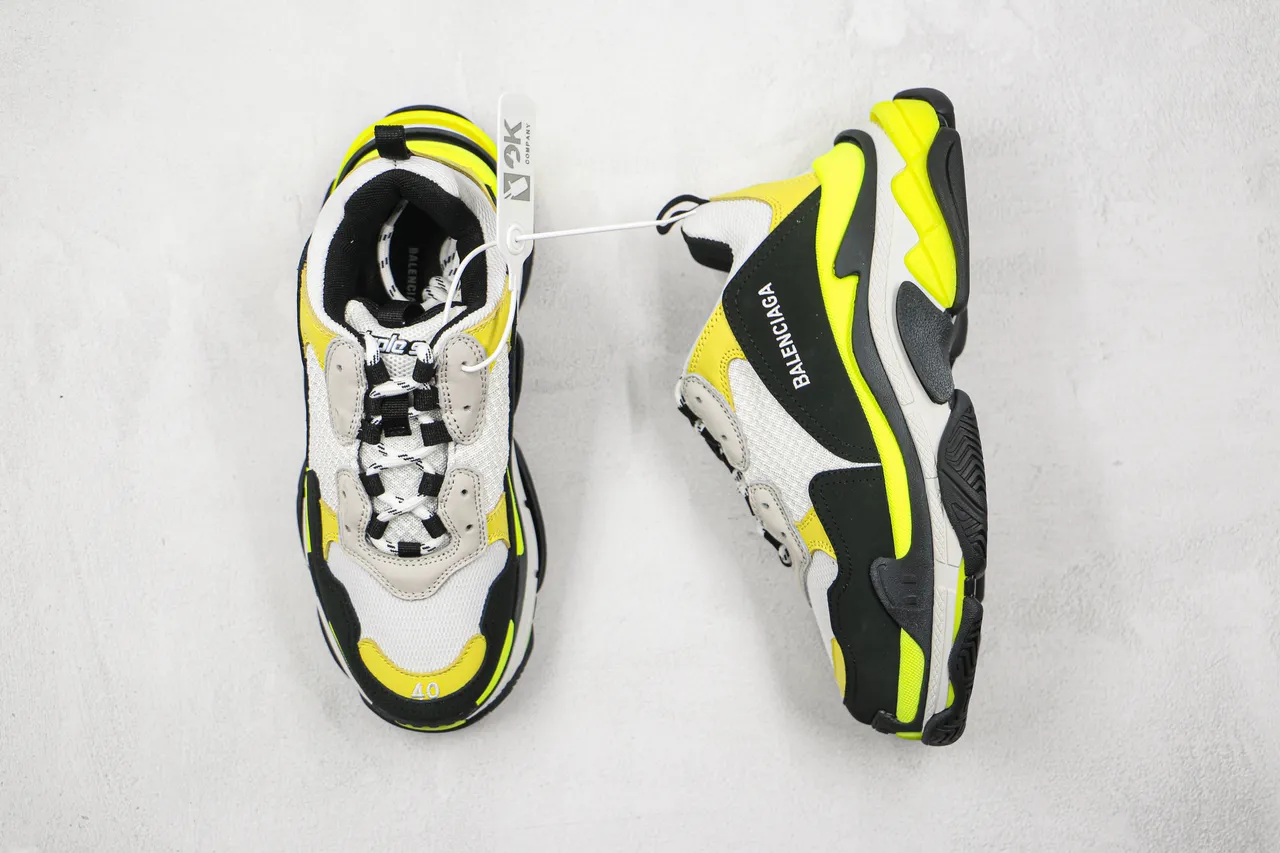 Balenciaga Triple S Tênis Chunky Amarelo Neon Preto Branco 8