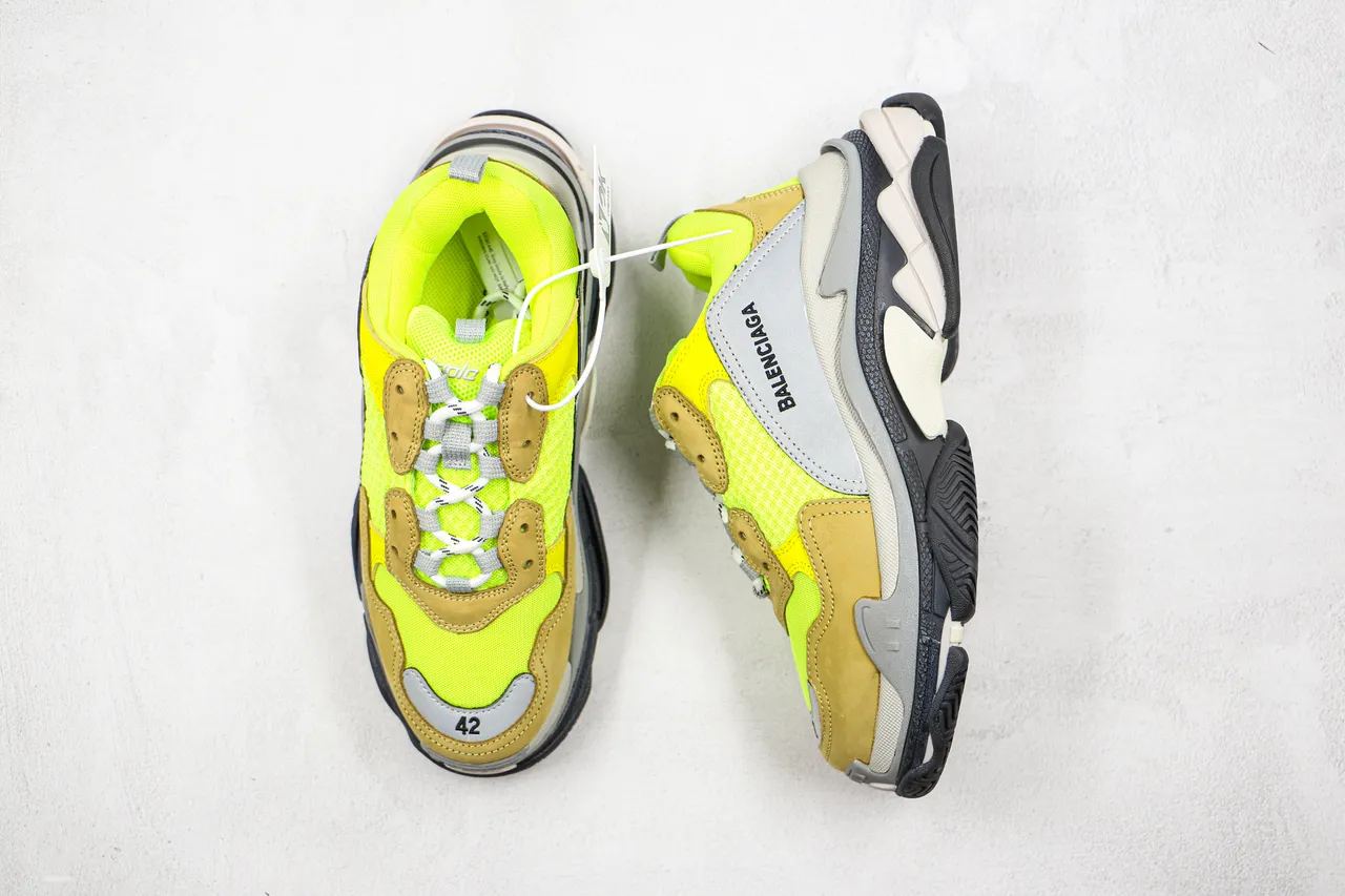 Balenciaga Triple S Jaune néon tan gris sneakers chunky 8