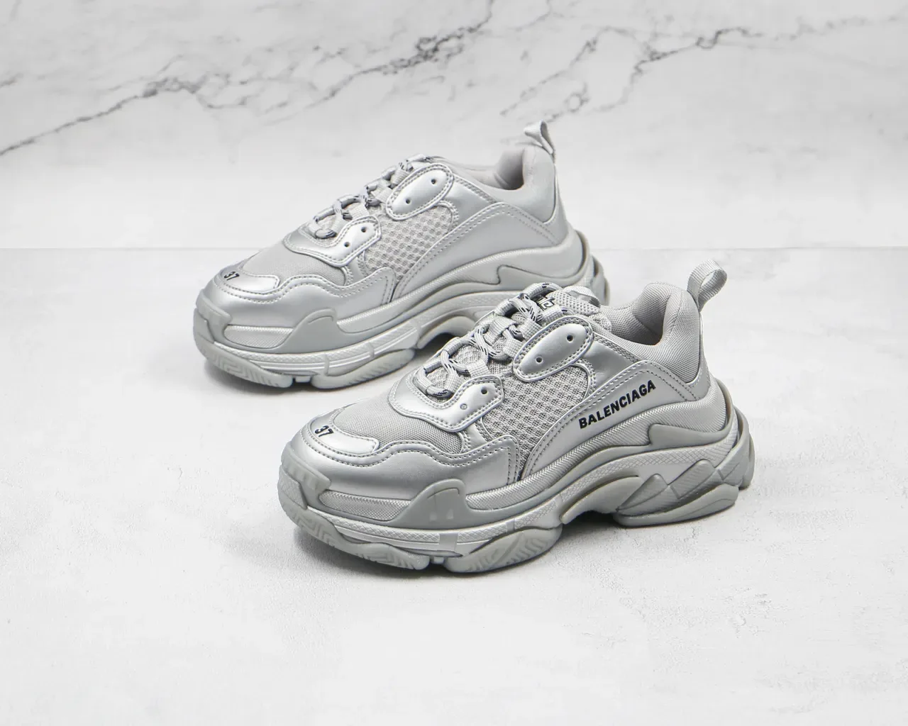 Balenciaga Triple S Silver Chunky Sneakers 7
