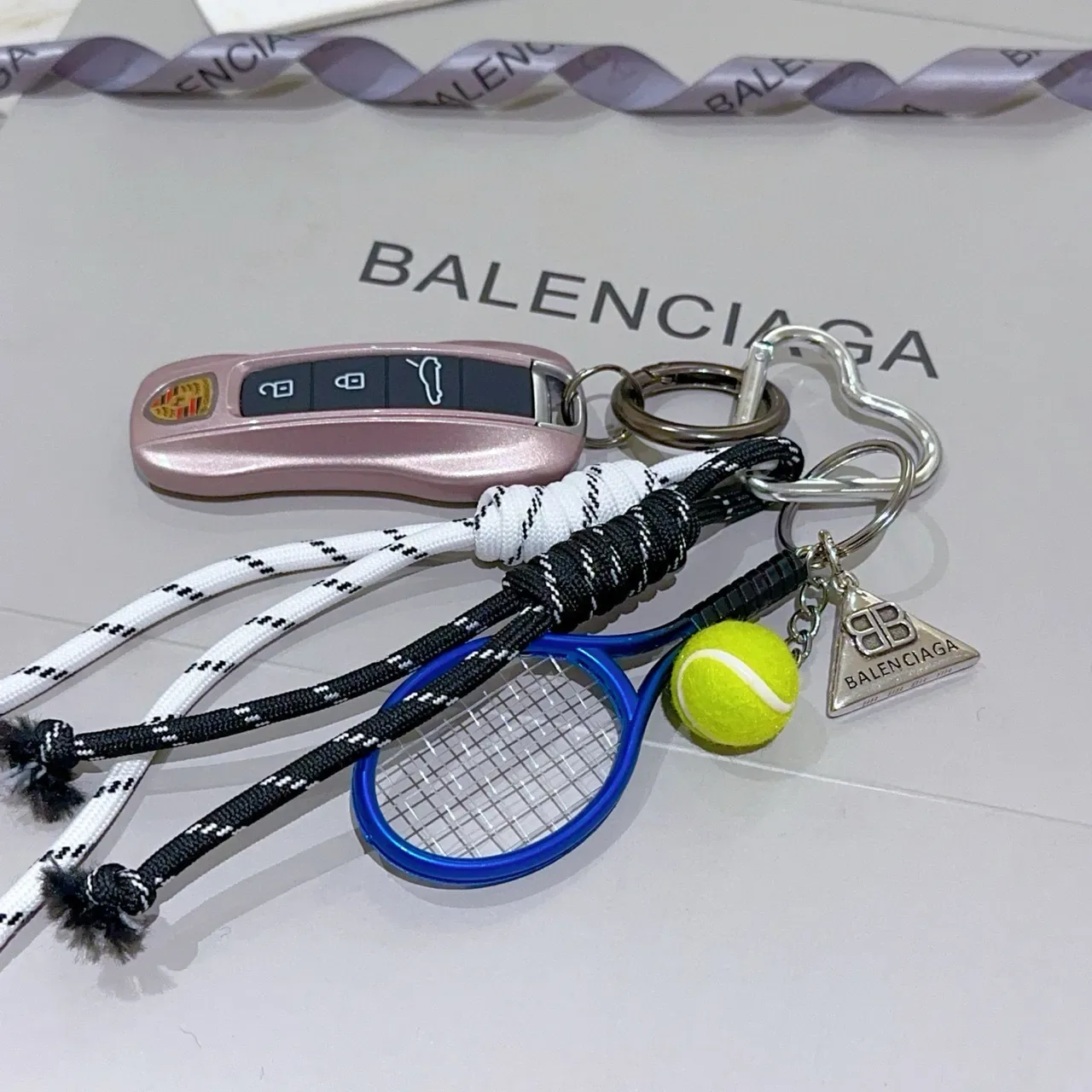 Balenciaga White Blue Braided Rope Cords Tennis Racket Charm Jewelry 3