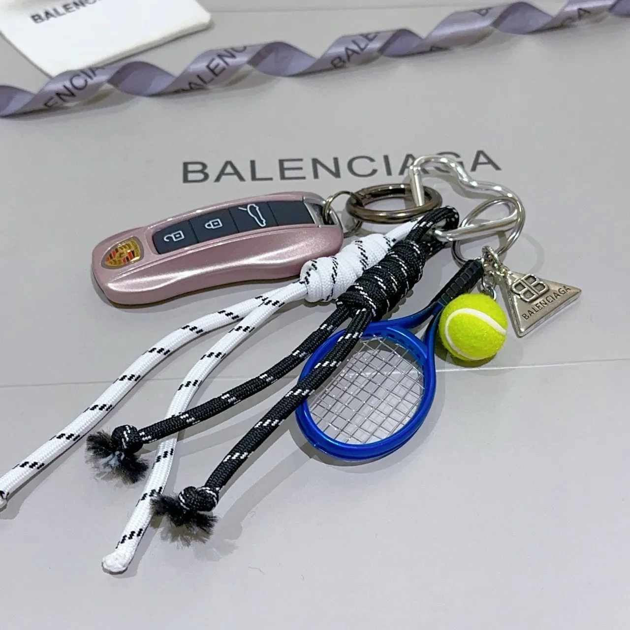 Balenciaga White Blue Braided Rope Cords Tennis Racket Charm Jewelry 4