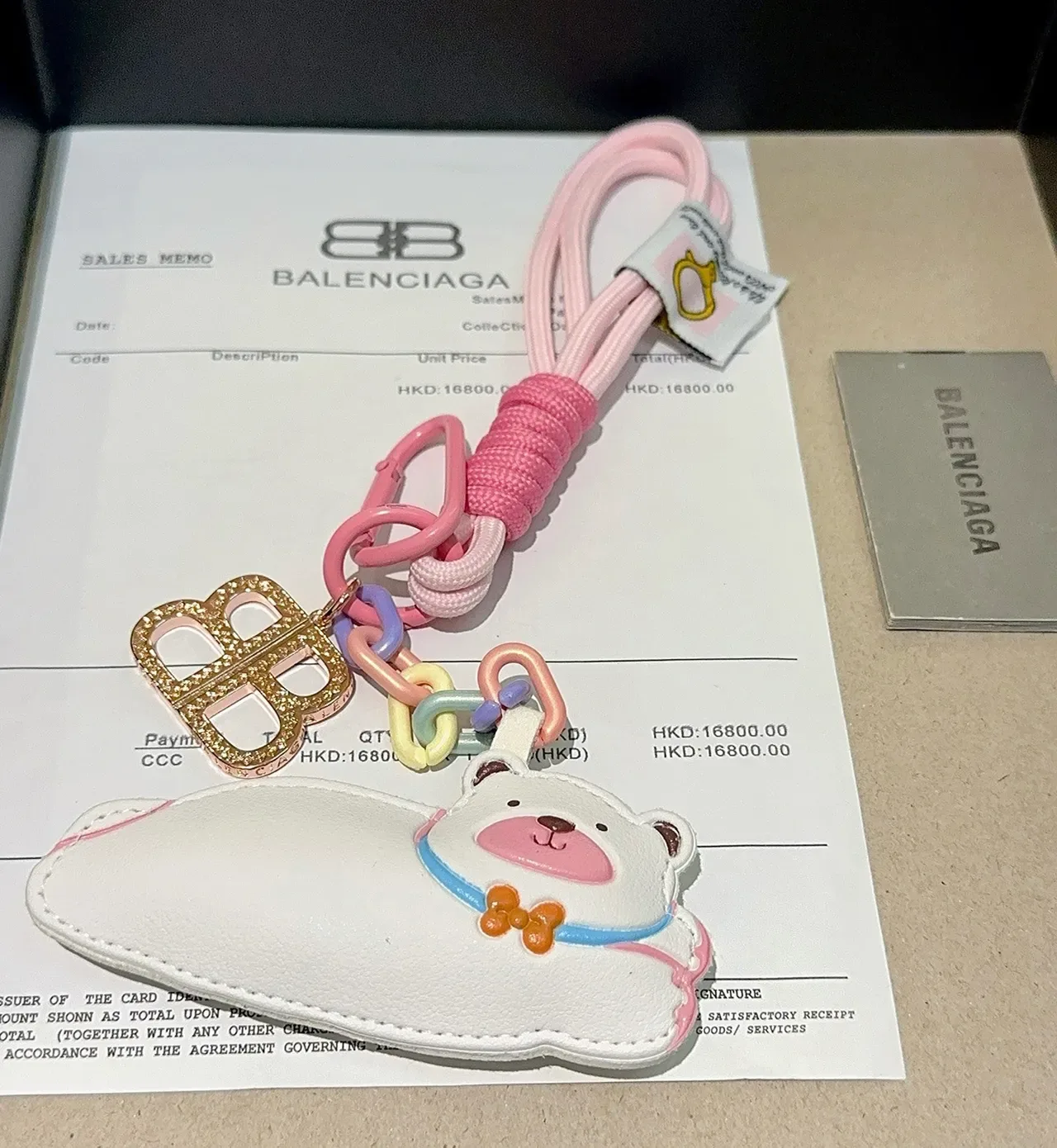 Balenciaga White Pink Leather Bear Charm Pastel Multicolor Chain Handbag 1