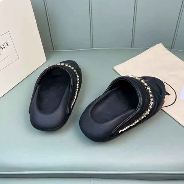 Balmain B-Court Black Silver Quilted Padded Upper Crystal-Embellished Band Slippers 3