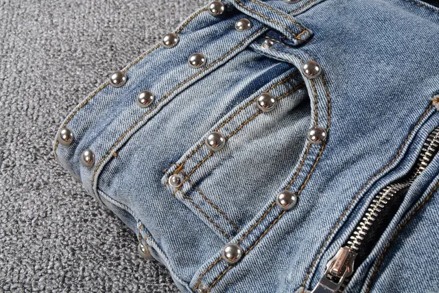Balmain Studded Distressed Light-Wash Jeans 7