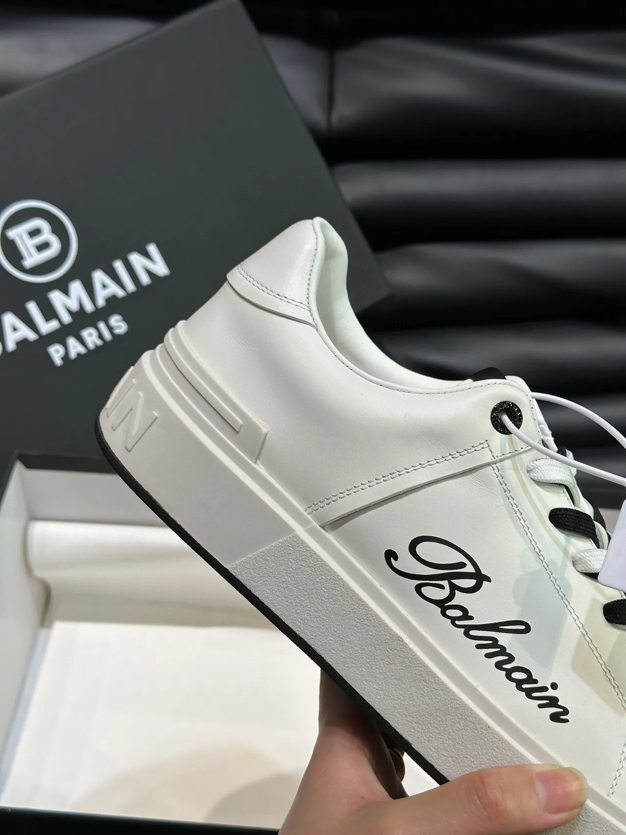Balmain White Black Low-Top Leather Upper Lifestyle Sneakers 7