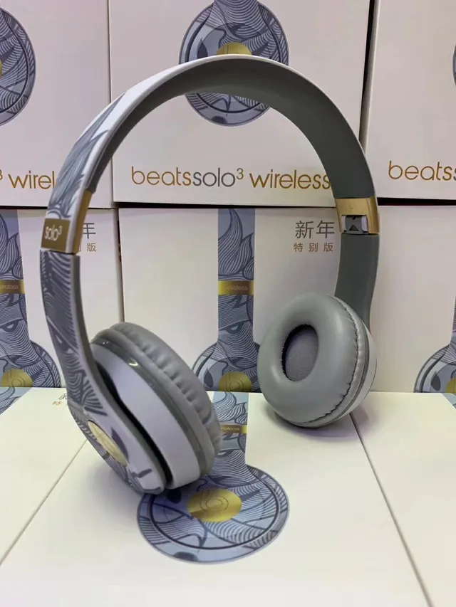 Beats Solo3 Wireless Patterned White Gray Gold Over-ear Headphones 2