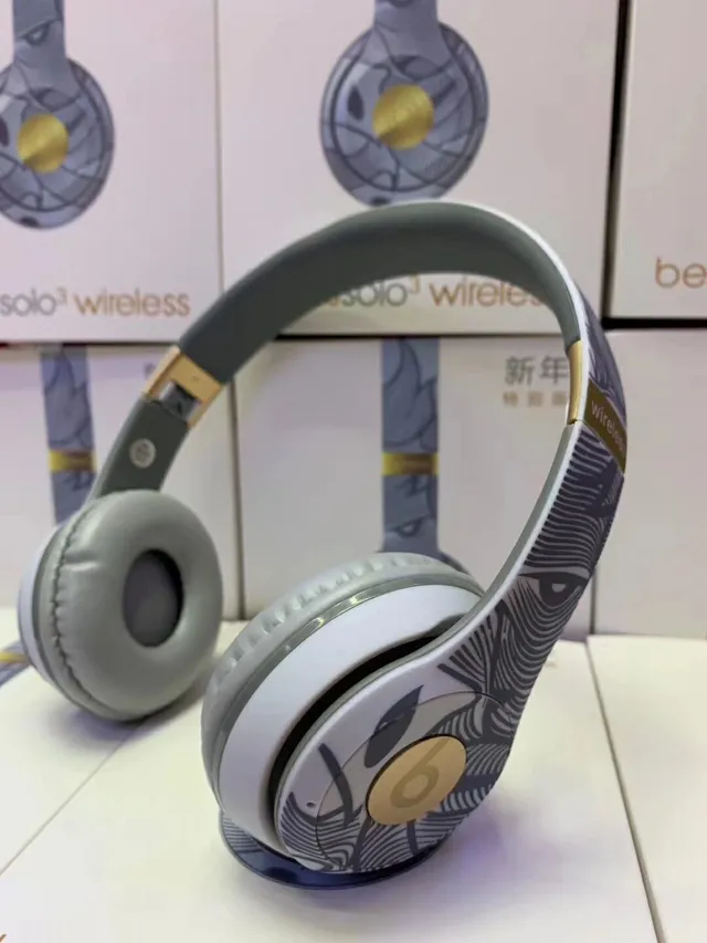 Beats Solo3 Wireless Patterned White Gray Gold Over-ear Headphones 4