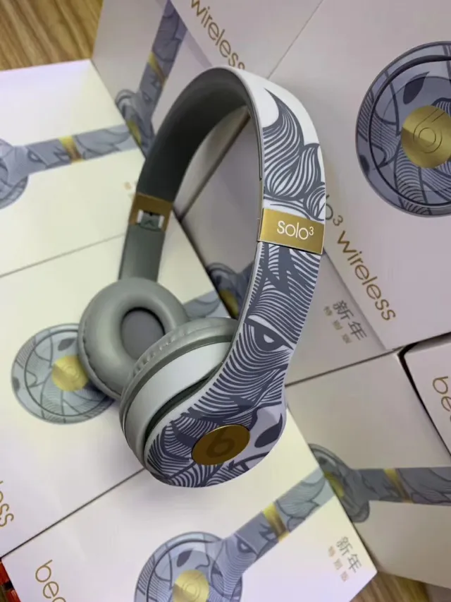 Beats Solo3 Wireless Patterned White Gray Gold Over-ear Headphones 6