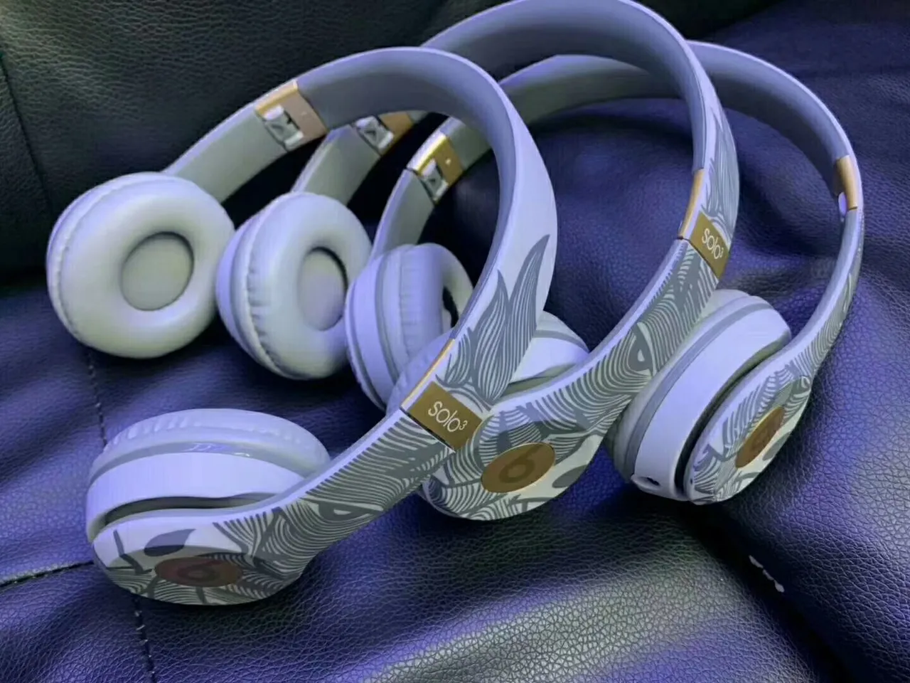 Beats Solo3 Wireless Patterned White Gray Gold Over-ear Headphones 9