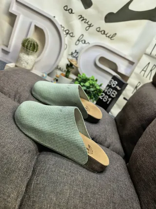 Birkenstock Boston Woven Chaussons Vert Menthe 7